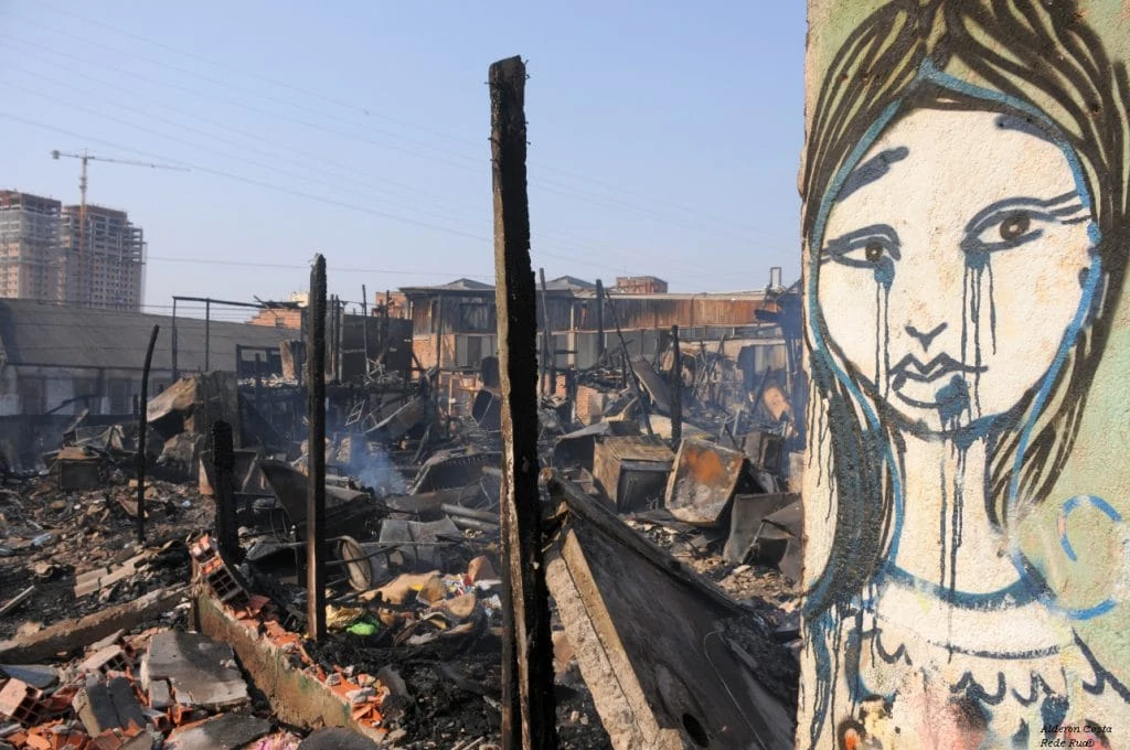 A burnt down settlement in the favelas of Brazil.