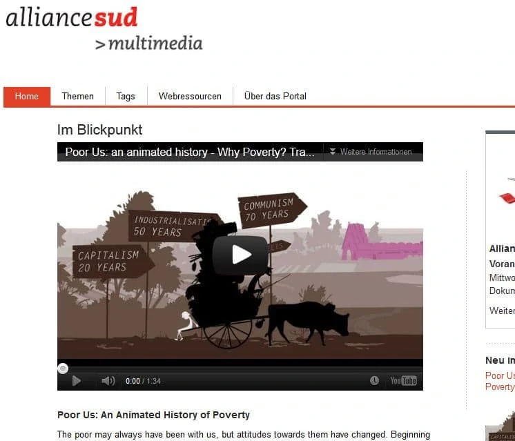 A screenshot of the multimedia platform of Alliance Sud.