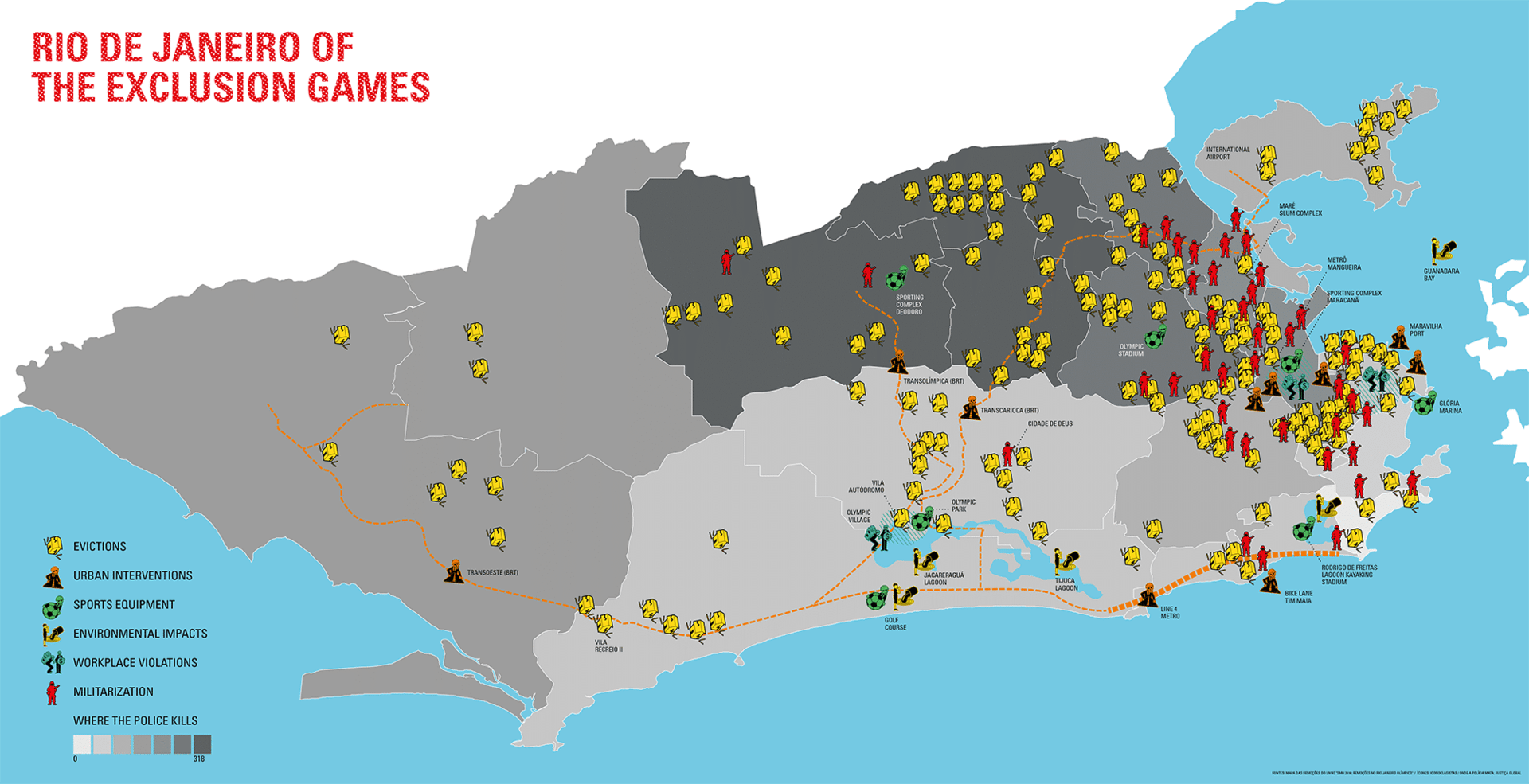 Karte der Region Rio mit gelben