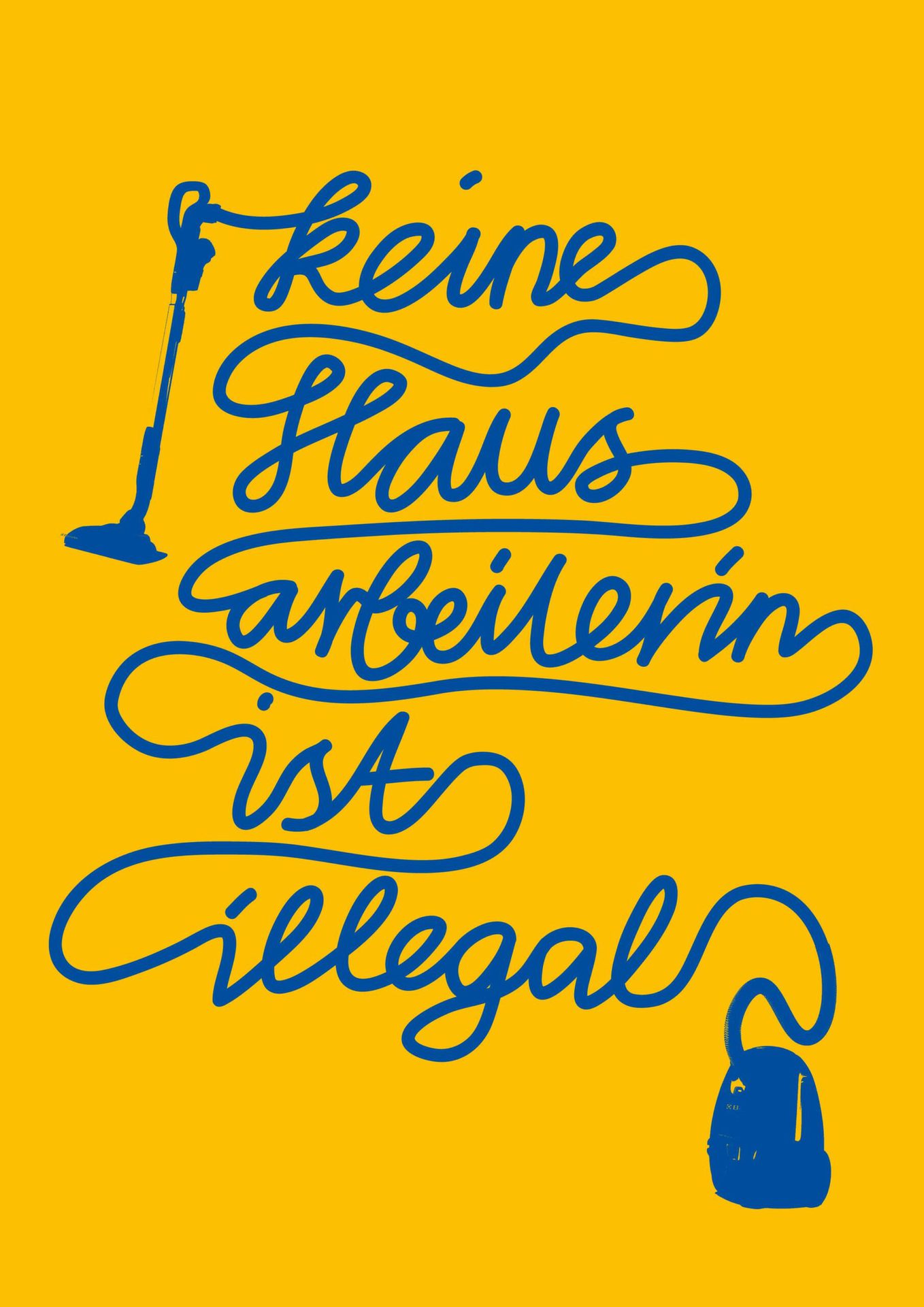 Ein blauer Staubsauger auf goldenem Grund