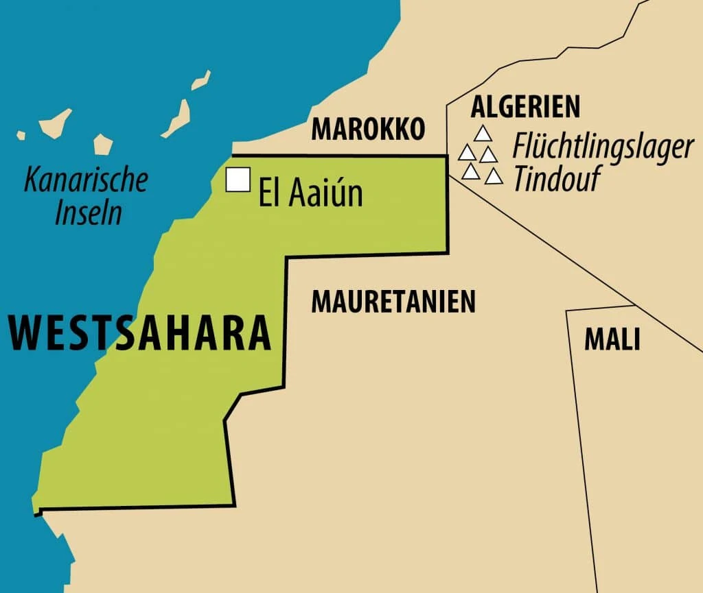 Vereinfachte Landkarte der Westsahara